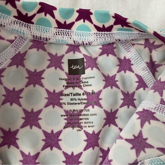 Tea Collection 6 to 12 mo rash guard one piece geometric print long sleeve blue - Picture 3 of 5